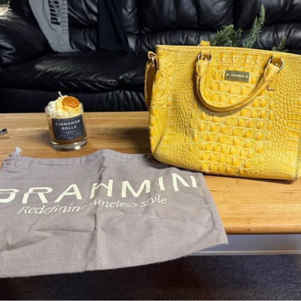 Brahmin Yellow Textured Leather Tote